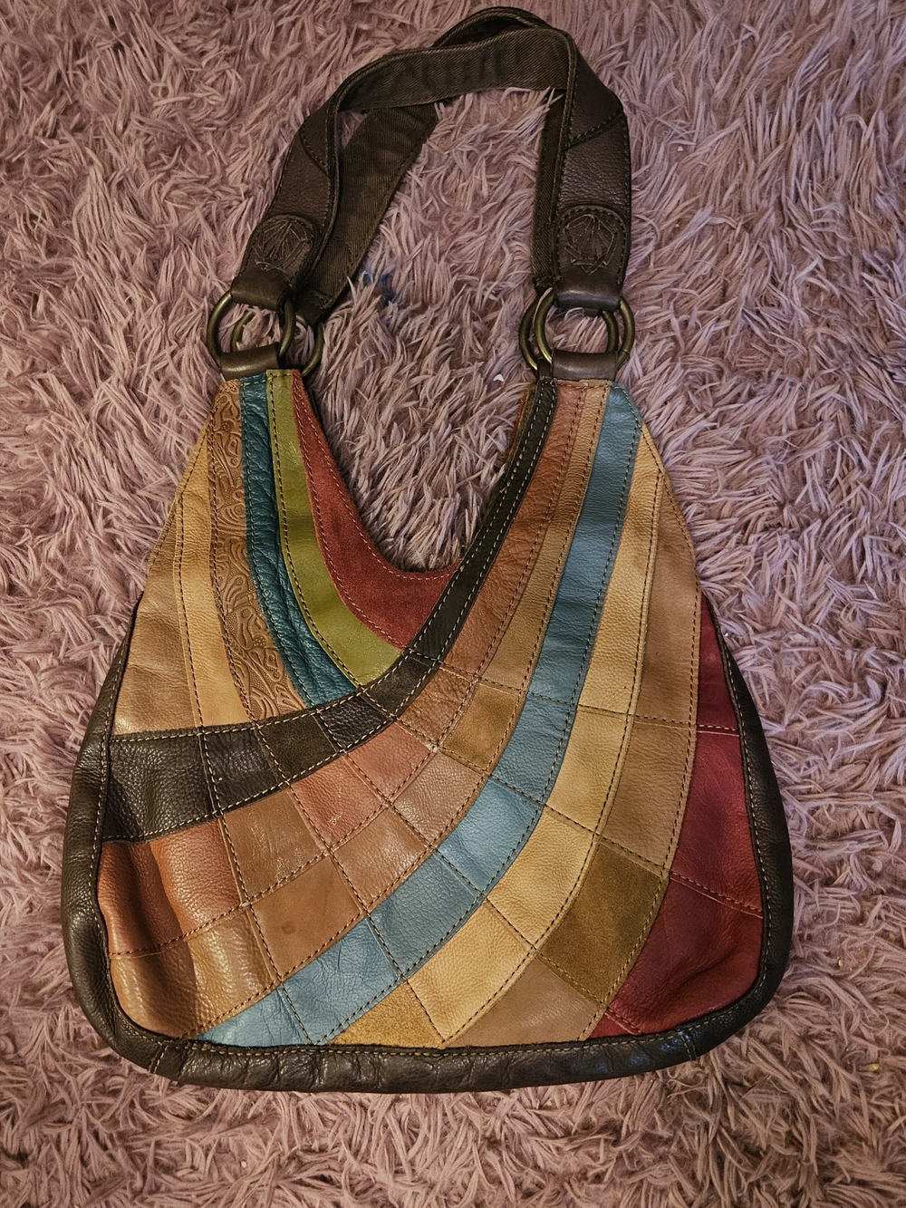 Lucky Brand☆Leather Patchwork Shoulder Bag - Vintage - Picture 2 of 13
